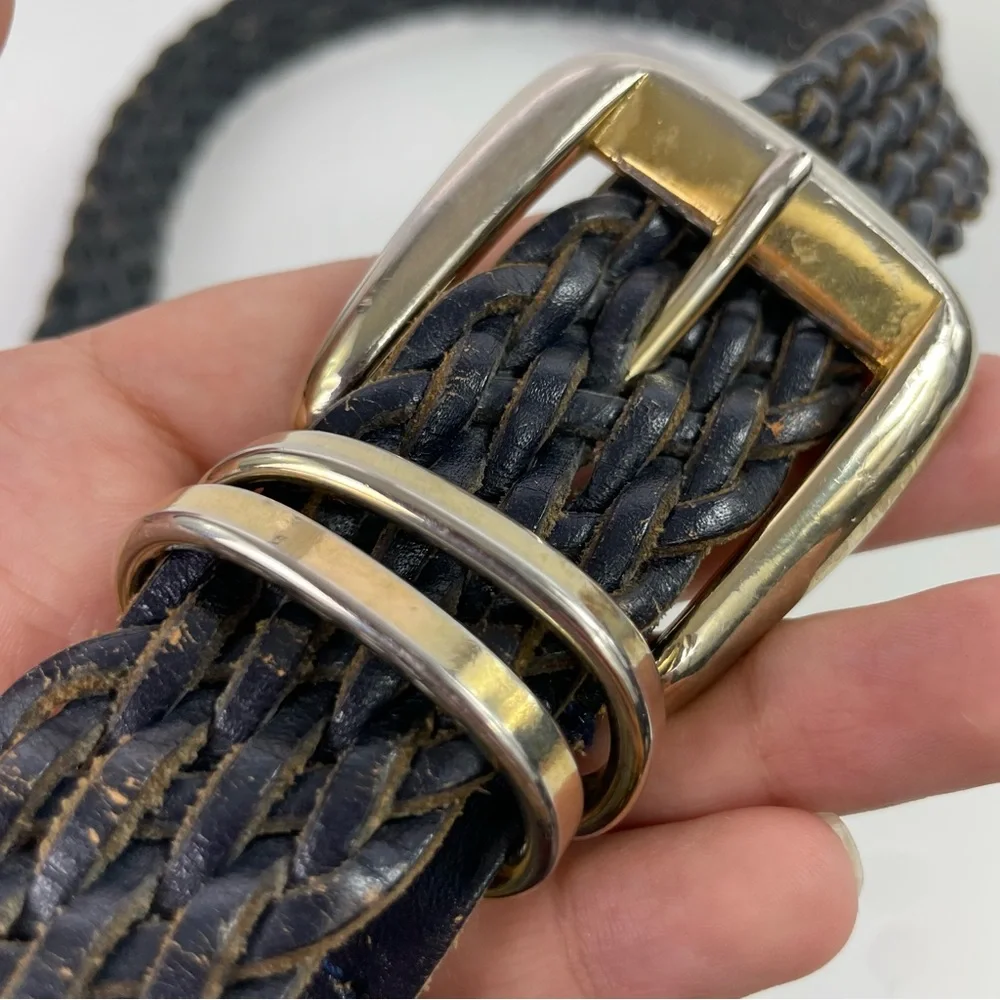 Talbots Navy Blue Braided‎ Leather Belt